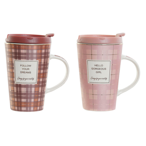 Teetasse DKD Home Decor aus Keramik Rosa Braun PP (12 x 8,5 x 15 cm) (540 ml) (2 Stück)