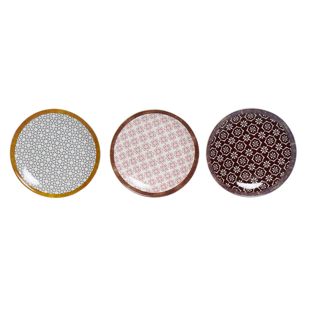 Flad plade DKD Home Decor Ethnisch Bone China Porzellan (25,5 x 25,5 x 3 cm) (3 Stück)
