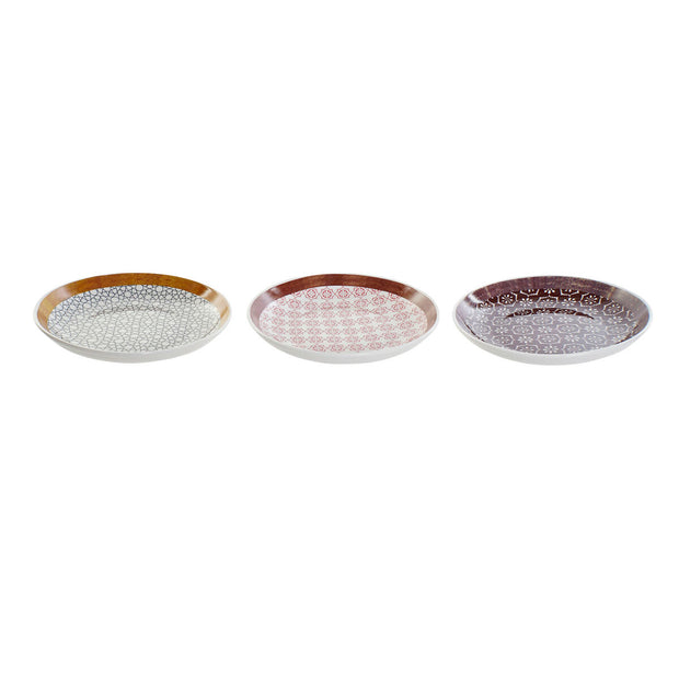 Suppenteller DKD Home Decor Ethnisch Bone China Porzellan (22,5 x 22,5 x 3,4 cm) (3 Stück)