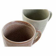 Henkelbecher DKD Home Decor Braun grün Steingut (14 x 10 x 10.4 cm) (360 ml) (2 pcs)