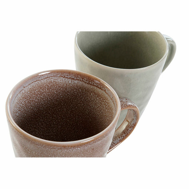 Henkelbecher DKD Home Decor Braun grün Steingut (14 x 10 x 10.4 cm) (360 ml) (2 pcs)