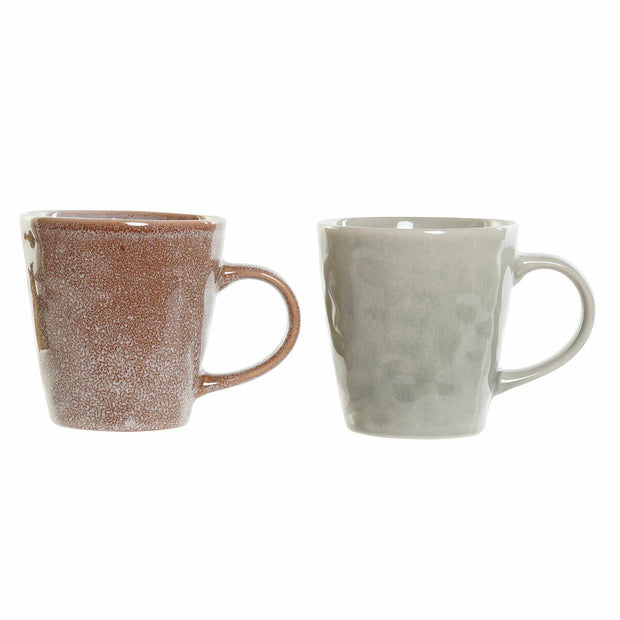 Henkelbecher DKD Home Decor Braun grün Steingut (14 x 10 x 10.4 cm) (360 ml) (2 pcs)