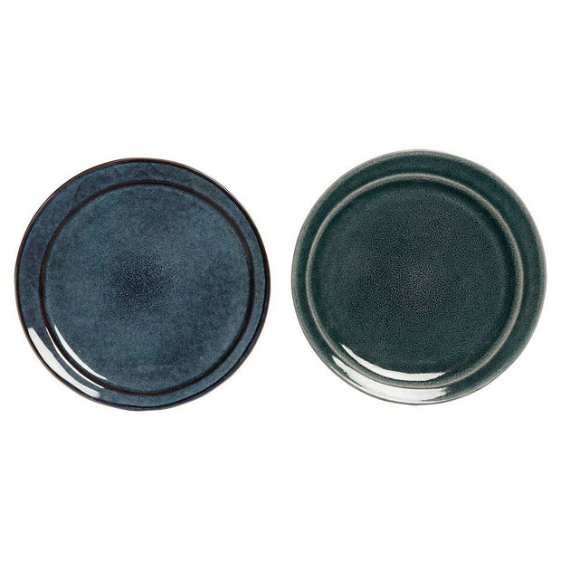 Flacher Teller DKD Home Decor Blau türkis Steingut (2 pcs) (27.2 x 27.2 x 2 cm)