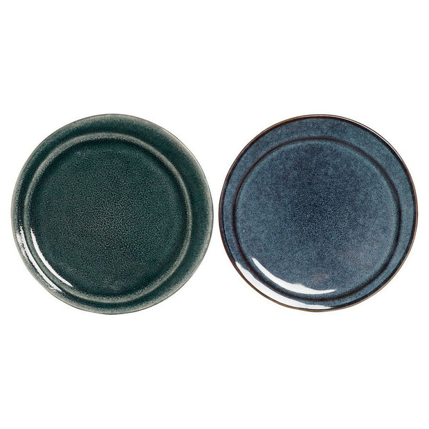 Flacher Teller DKD Home Decor Blau türkis Steingut (2 pcs) (21.4 x 21.4 x 2 cm)
