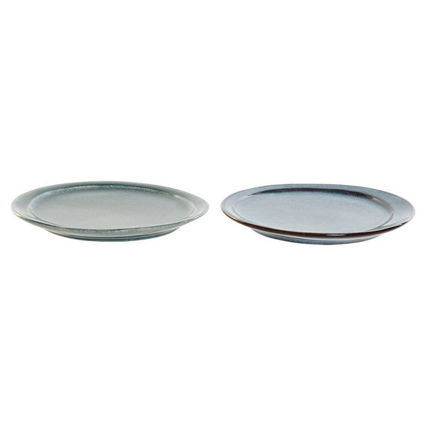 Flacher Teller DKD Home Decor Blau türkis Steingut (2 pcs) (21.4 x 21.4 x 2 cm)