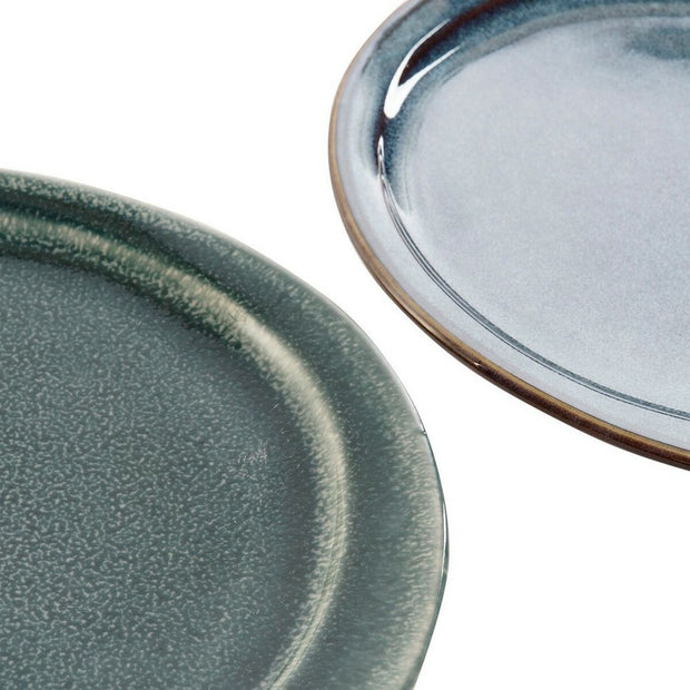 Flacher Teller DKD Home Decor Blau türkis Steingut (2 pcs) (21.4 x 21.4 x 2 cm)