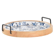 Schale DKD Home Decor natürlich Schwarz Blau Metall MDF Weiß (32 x 32 x 6,5 cm)