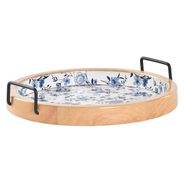 Schale DKD Home Decor natürlich Schwarz Blau Metall MDF Weiß (32 x 32 x 6,5 cm)