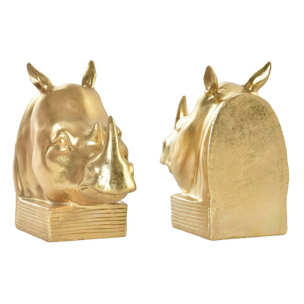 Bookend DKD Home Decor Golden Rhinoceros Resin Colonial (15 x 7,5 x 14,5 cm)