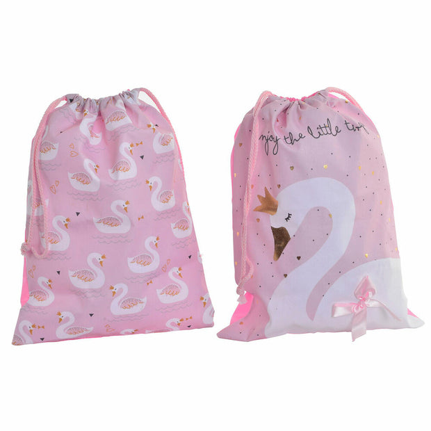 Backpack with Strings DKD Home Decor Polyester White Light Pink (2 pcs) (30 x 5 x 40 cm)