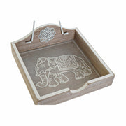 Serviettenring DKD Home Decor Elefant natürlich Metall Weiß Holz MDF