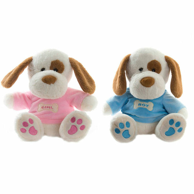 Fluffy toy DKD Home Decor Blue Pink Polyester Dog (2 pcs) (10 x 10 x 22 cm)