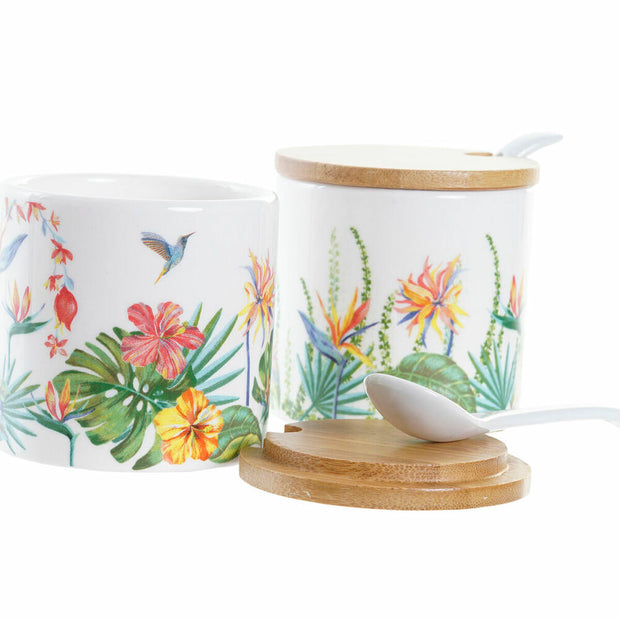 Zuckerdose DKD Home Decor Tropical Garten Bunt Bambus Dolomite (7,5 x 7,5 x 7,5 cm)