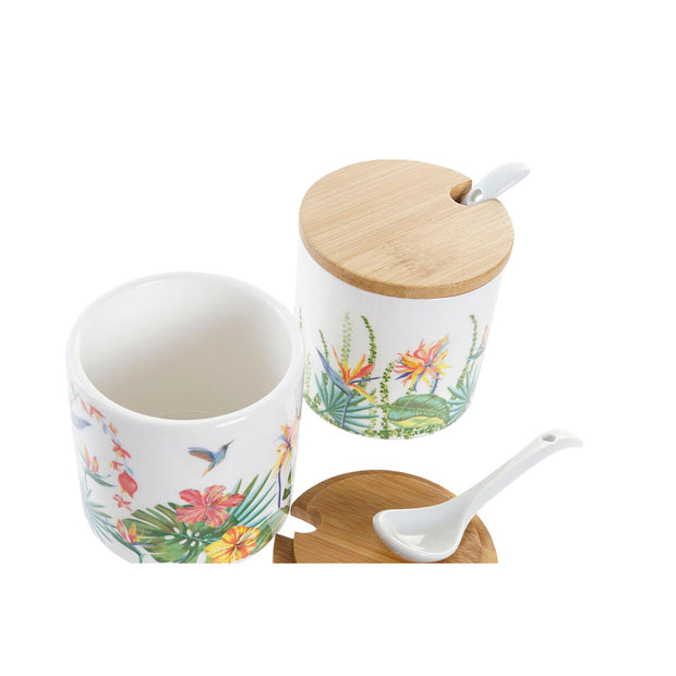 Zuckerdose DKD Home Decor Tropical Garten Bunt Bambus Dolomite (7,5 x 7,5 x 7,5 cm)