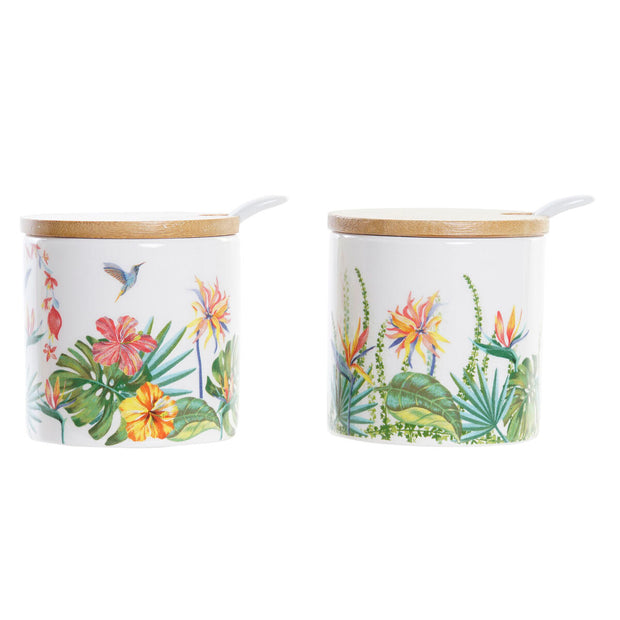 Zuckerdose DKD Home Decor Tropical Garten Bunt Bambus Dolomite (7,5 x 7,5 x 7,5 cm)