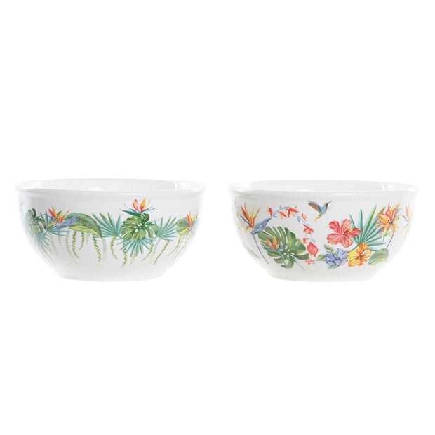 Schüssel DKD Home Decor Bunt Tropical Dolomite (2 Stück) (14 x 14 x 7 cm)