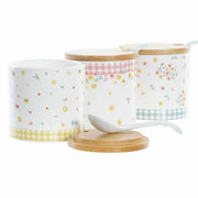 Zuckerdose DKD Home Decor Vichy Bambus Dolomite (7,5 x 7,5 x 7,5 cm) (3 Stück)
