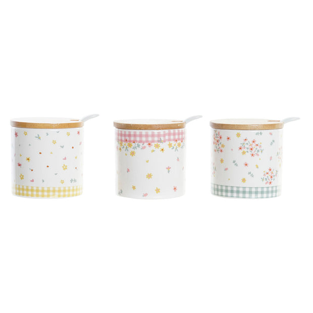 Zuckerdose DKD Home Decor Vichy Bambus Dolomite (7,5 x 7,5 x 7,5 cm) (3 Stück)