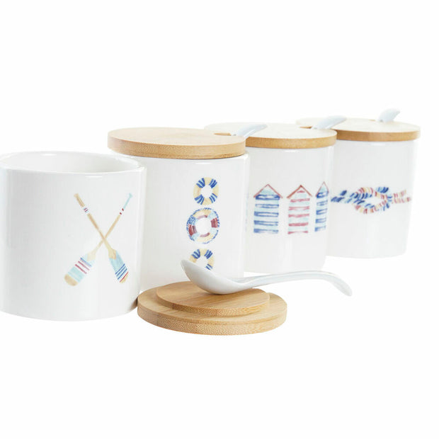 Zuckerdose DKD Home Decor Weiß Matrose Bambus Dolomite (175 ml) (7,5 x 7,5 x 7,5 cm) (4 Stück)