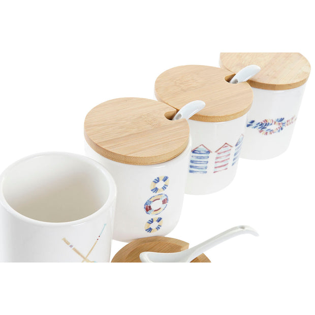 Zuckerdose DKD Home Decor Weiß Matrose Bambus Dolomite (175 ml) (7,5 x 7,5 x 7,5 cm) (4 Stück)