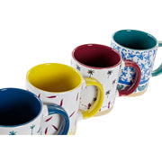 Henkelbecher DKD Home Decor Blau türkis Gelb Granatrot Kolonial Steingut Afrikaner (330 ml) (4 Stück)