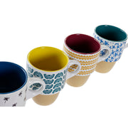 Henkelbecher DKD Home Decor Blau türkis Gelb Granatrot Kolonial Steingut Afrikaner (400 ml) (4 Stück)