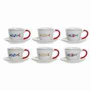 Satz von Kaffeetassen DKD Home Decor Rot Weiß Bunt Steingut (180 ml)