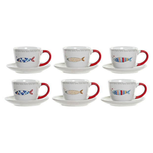 Satz von Kaffeetassen DKD Home Decor Rot Weiß Bunt Steingut (180 ml)