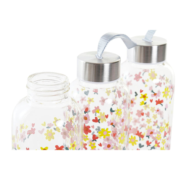 Wasserflasche DKD Home Decor Blomster Borosilikatglas (550 ml) (3 Stück)