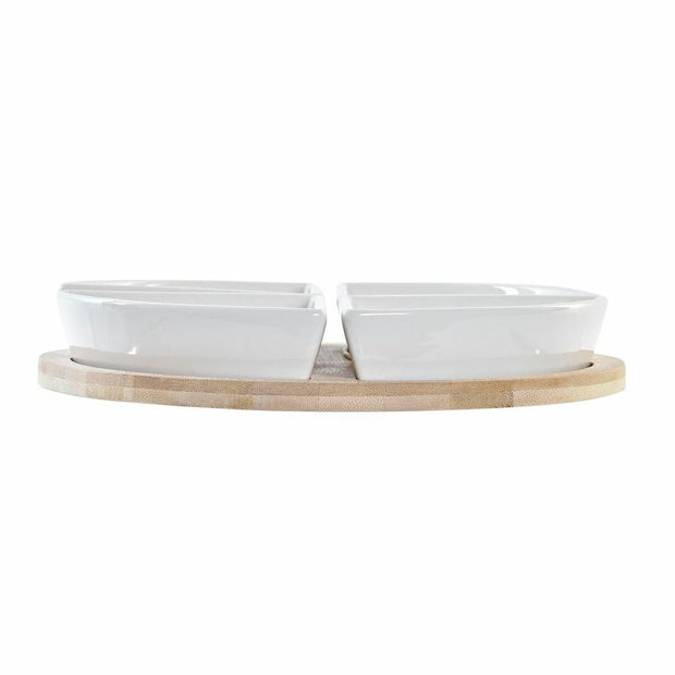 Satz für Appetithäppchen DKD Home Decor natürlich Weiß Bunt Bambus Steingut Tropical (21,5 x 21,5 x 1 cm) (5 pcs)