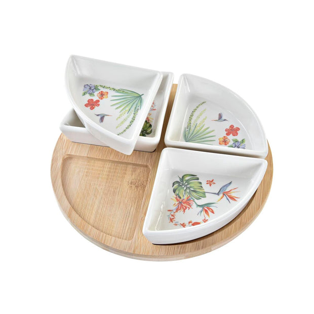 Satz für Appetithäppchen DKD Home Decor natürlich Weiß Bunt Bambus Steingut Tropical (21,5 x 21,5 x 1 cm) (5 pcs)