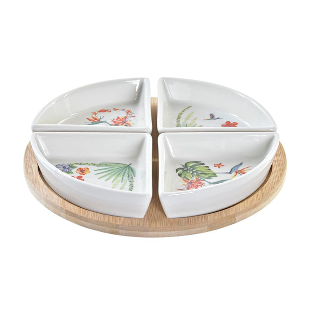 Satz für Appetithäppchen DKD Home Decor natürlich Weiß Bunt Bambus Steingut Tropical (21,5 x 21,5 x 1 cm) (5 pcs)