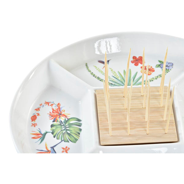 Tablett für Snacks DKD Home Decor natürlich Bunt Bambus Steingut Tropical (23,5 x 23,5 x 7 cm)