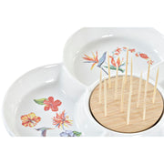 Tablett für Snacks DKD Home Decor natürlich Bunt Bambus Steingut Tropical (22 x 22 x 7 cm)