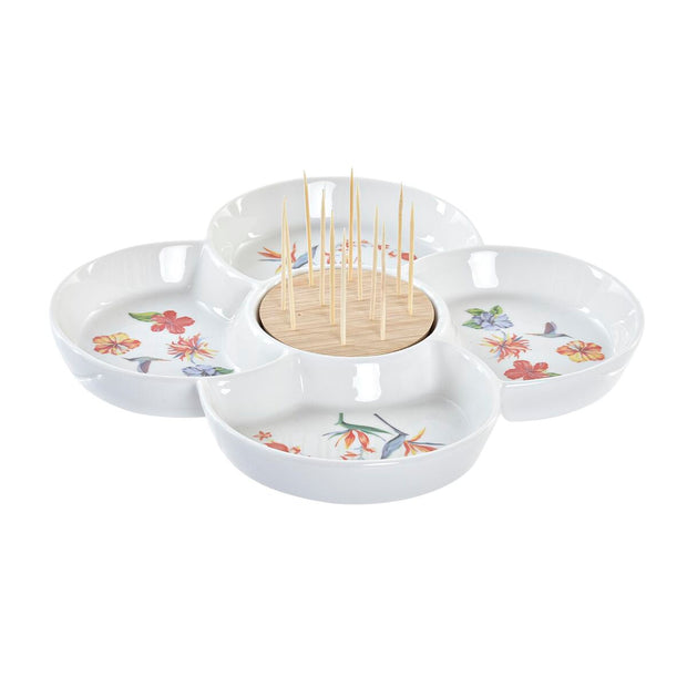Tablett für Snacks DKD Home Decor natürlich Bunt Bambus Steingut Tropical (22 x 22 x 7 cm)