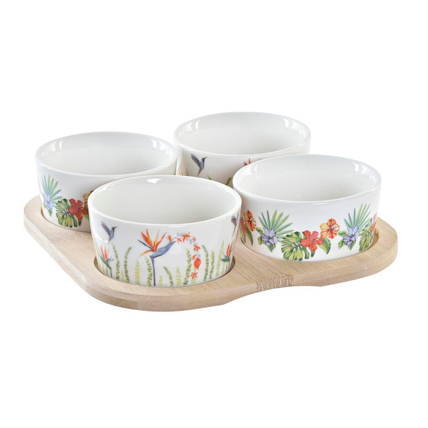 Satz für Appetithäppchen DKD Home Decor natürlich Bunt Bambus Steingut Tropical (19,7 x 19,7 x 1 cm) (5 pcs)