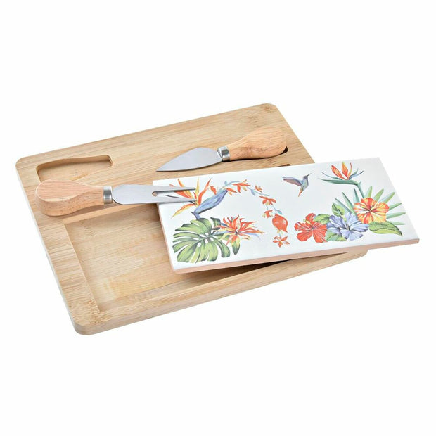 Käsebrett DKD Home Decor Bunt Bambus Steingut Tropical (24,5 x 20 x 1,2 cm) (4 Stücke)