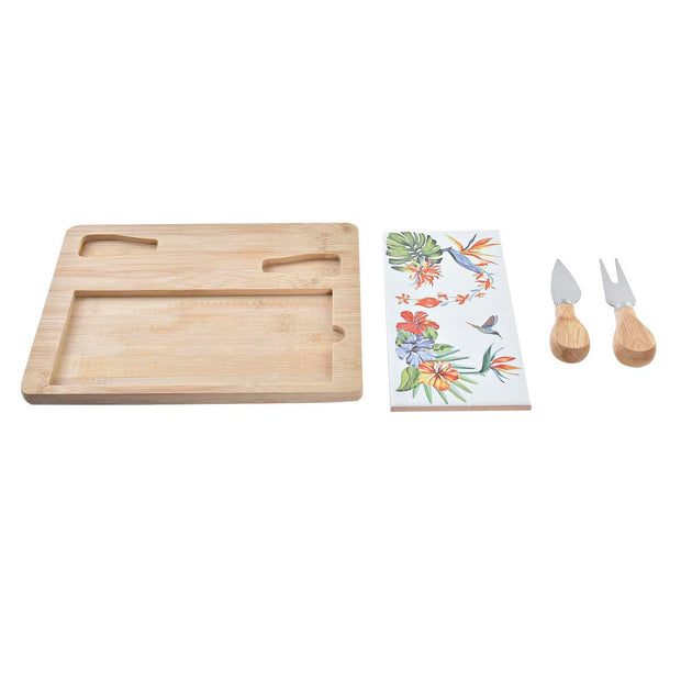 Käsebrett DKD Home Decor Bunt Bambus Steingut Tropical (24,5 x 20 x 1,2 cm) (4 Stücke)