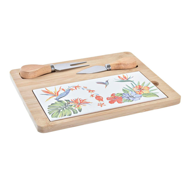 Käsebrett DKD Home Decor Bunt Bambus Steingut Tropical (24,5 x 20 x 1,2 cm) (4 Stücke)