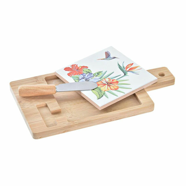 Käsebrett DKD Home Decor Bunt Bambus Steingut Tropical (21,5 x 11,8 x 1,5 cm) (3 Stücke)