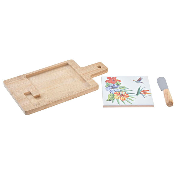 Käsebrett DKD Home Decor Bunt Bambus Steingut Tropical (21,5 x 11,8 x 1,5 cm) (3 Stücke)