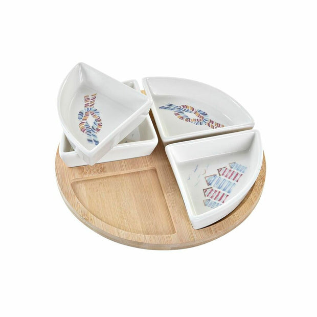 Satz für Appetithäppchen DKD Home Decor natürlich Blau Bambus Steingut (21,5 x 21,5 x 1 cm) (5 pcs)