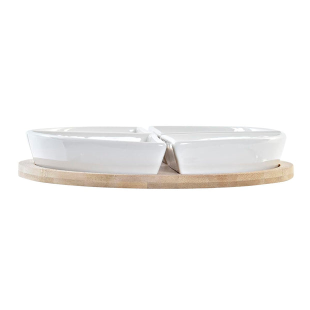 Satz für Appetithäppchen DKD Home Decor natürlich Blau Bambus Steingut (21,5 x 21,5 x 1 cm) (5 pcs)