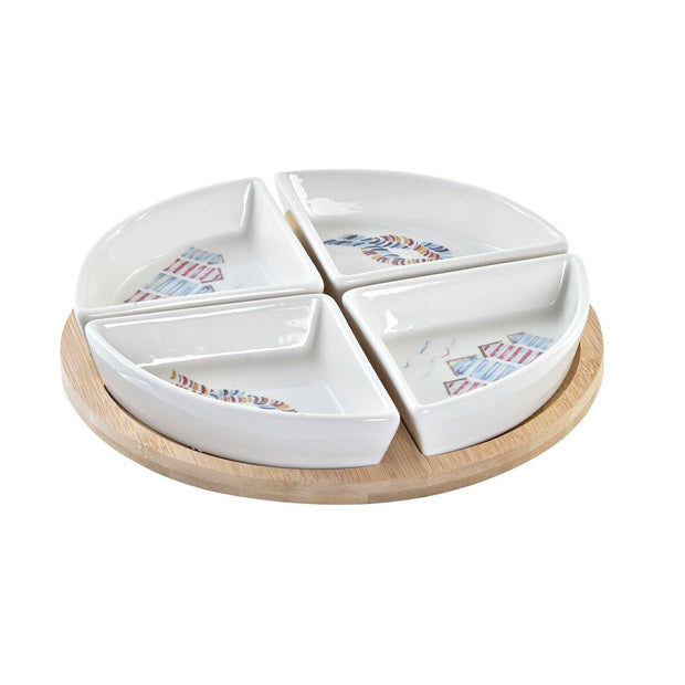 Satz für Appetithäppchen DKD Home Decor natürlich Blau Bambus Steingut (21,5 x 21,5 x 1 cm) (5 pcs)