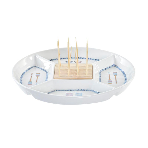 Tablett für Snacks DKD Home Decor natürlich Blau Bambus Steingut (23,5 x 23,5 x 7 cm)