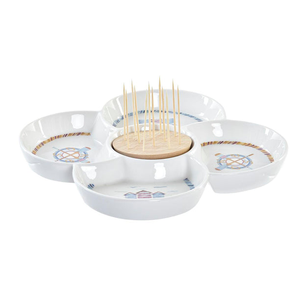 Tablett für Snacks DKD Home Decor natürlich Blau Bambus Steingut (25 x 25 x 10 cm)