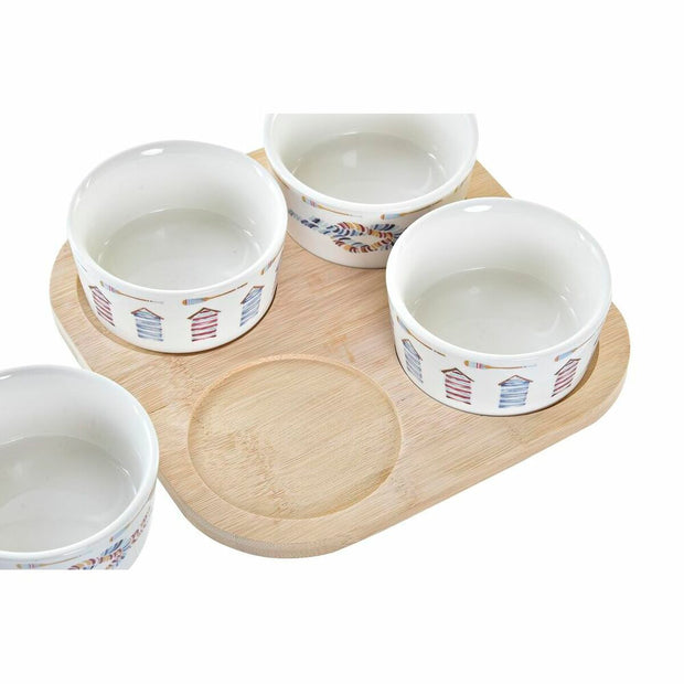 Satz für Appetithäppchen DKD Home Decor natürlich Blau Bambus Steingut (19,7 x 19,7 x 1 cm) (5 pcs)