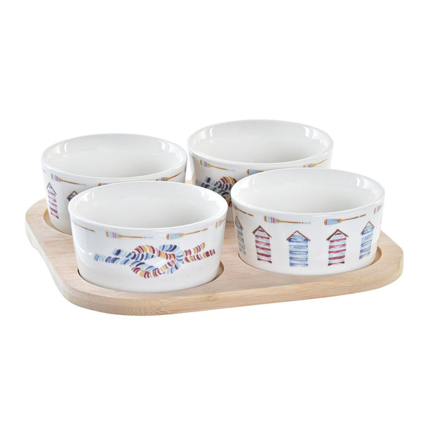 Satz für Appetithäppchen DKD Home Decor natürlich Blau Bambus Steingut (19,7 x 19,7 x 1 cm) (5 pcs)