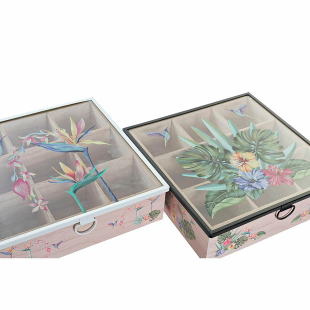 Teebox DKD Home Decor Kristall Metall MDF (24 x 24 x 6,5 cm) (2 Stück)