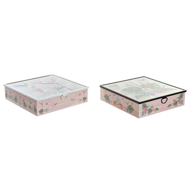 Teebox DKD Home Decor Kristall Metall MDF (24 x 24 x 6,5 cm) (2 Stück)